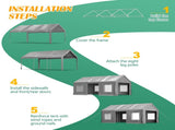 12x20 FT Heavy Duty Carport Canopy, Outdoor Garage with Roll-Up Doors & Mesh Windows, Galvanized W1422P541148