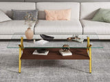 Rectangle Coffee Table with Tempered Glass top and Golden Metal Legs, Modern Table for Living Room , W241142554