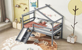 ZNTS Twin Low Loft House Bed with Slide, Ladder, Safety Guardrails, House Roof Frame,Grey 74742872