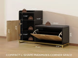 Vividwood L-Shaped Shoe Storage with Flip Drawer & Adjustable Wave Shelves, 39''W Entryway T5618P505966