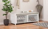 TREXM Distressed Shutter Storage Bench with Acacia Veneer for Retro Charm for Living Room, Entryway N715P196968K