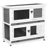 ZNTS 2 Story Solid Wood Rabbit Hutch Bunny Cage with 2 Large Main Rooms, Indoor Outdoor Rabbit House 22351833