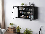 27.56"Glass Doors Modern Two-door Wall Cabinet with Featuring Three-tier Storage for Entryway Living W757119331