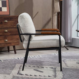 Modern Accent Chair with Natural Wood Armrests Black Metal Frame, Light Beige Upholstered Seat W2215P248476