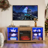 TV Stand Electric Fireplace TV Stand Glass Shelves, 3D Fireplace TV Stand LED Lights Wood W2275P257558