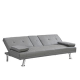 ZNTS Sofa Bed with Armrest two holders WOOD FRAME, STAINLESS LEG, FUTON GREY PVC W2297P247516