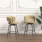 28" Technical Leather Woven Bar Stool Set of 2,Black legs Barstools No Adjustable Kitchen Island 74342489