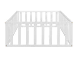 Twin Size Wood Floor Bed Frame with Fence and Door, White WF299299AAK
