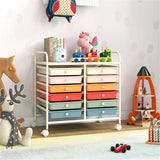 12-Drawer Rolling Storage Cart - 2-Row 10-Storey, Multicolor Drawers, 4 Wheels , White 85327613
