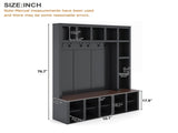 Farmhouse Wooden Hall Tree with 6 Hooks, Walnut Storage Bench with Adjustable Shelves, 4-in-1 39855592