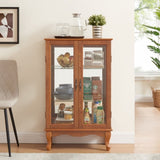 2 Doors Curio Cabinet with Tempered Glass Doors, Curio Cabinets with Mirrored Back Panel and W2275P177197