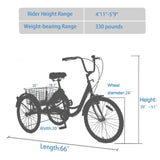 ZNTS Adult Tricycle Trikes,3-Wheel Bikes,24 Inch Wheels Cruiser Bicycles with Large Shopping Basket for W101952729