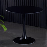 Black Round Table, Modern Dining Table, MDF Top and Steel Base Tulip Round Kitchen Table, Mid W2641P212234