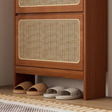 Rattan Shoe Cabinet for Entryway, Free Standing Shoe Rack with 3 Flip Drawers & Black Pegboard, W1801P172870