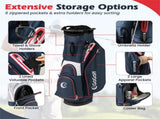 14-Way Golf Cart Bag - 6 Zippered PocketsCooler Pocket, Waterproof Zippers, Navy Red 03534336