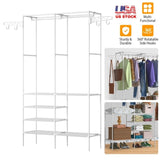 ZNTS Metal Garment Rack Shoe Clothing Organizer Shelves Freestanding Multifunctional Clothes Wardrobe 98460344