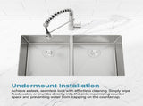 33"x19" Embedded Double Bowl Kitchen Sink, Undermount Handmade Sink in Brushed Unable 56017695