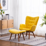 ZNTS Leiria Contemporary Silky Velvet Tufted Accent Chair with Ottoman, Yellow T2574P164275