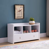 White Entryway Shoe Bench, Three Shelves Organizer with Storage Drawer B107131297