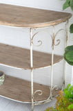 43.5x14x32" Three-Tiered White Wooden Shelving Unit with Ornate Iron Frame W2078P201140