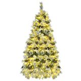 ZNTS 6FT Pre-Lit Spruce Snow Flocked Christmas Tree with Pine Cones, Artificial Xmas Tree with 403 Branch N704P198470A