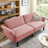 ZNTS Velvet Futon Couch Convertible Folding Sofa Bed Tufted Couch with Adjustable Armrests for Apartment W1413P147476