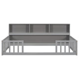 Twin Floor Bed with Bedside Bookcase,Shelves,Guardrails,Grey W504142770