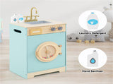 Blue Kids Wooden Toy Washing Machine Playset, Realistic Rotating Wheel & Removable Sink 28716823