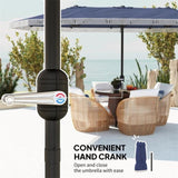 15ft Blue Patio Umbrella UPF30 Outdoor Umbrella with Fringe and Crank Handle 44858109
