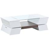 ON-TREND 6mm Glass-Top Coffee Table with Open Shelves and Cabinets, Geometric Style WF299270AAK