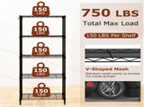 5-Tier Heavy-Duty Metal Wire Shelving, 750 LBS Total Load with Multi-Grade Per Shelf Capacity for 72746903
