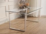 51" Modern Minimalist Rectangular Glass Dining Table for 4-6 with 0.31" Tempered Glass Tabletop and W3732P369039