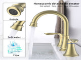 2-Handle 8 inch Widespread Bathroom Sink Faucet Brushed Gold Lavatory Faucet 3 Hole 360&deg Swivel 85777816