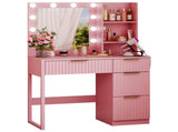 4-Drawer 2-Shelf Dressing Table with 10 Tri-Color Light Bulbs Particleboard with Textured Melamine 30485718