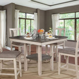 Dining Room Rustic Style Antique White 5pc Dining Set Counter Height Table w Shelf Unique High B2741P301879