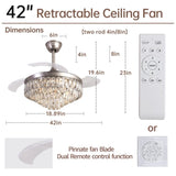 42 Inches Crystal Ceiling Fan Silver Crystal Ceiling Fan Chandelier with Remote 6 Speeds 3 Colors W2352P204473