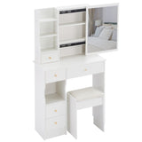 Small Size Left Drawer Desktop Vanity Table Cushioned Stool, Extra Large Sliding Mirror, Multi W936P202270