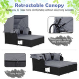 Gray Rattan Daybed Lounge W/ Retractable Top Canopy Side Tables Cushions 41327871