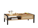 40.16" Rattan Coffee table, sliding door for storage, metal legs, Modern table for living room , W1265121739