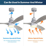 52 Inch Ceiling Fan Light With 6 Speed Remote Silver 3 Wood Blade Reversible DC Motor For Bedroom W93494500