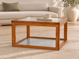 Small Square Coffee, Coffee with Storage - 2-Tier Real Bamboo & Fluted Glass Coffee W2641P566264