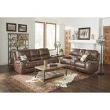 Achern Brown Leather-Air Nailhead Manual Reclining Sofa with Storage Console and USB Port T2574P198806
