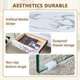 43.3 Inch Modern Two-Tier Coffee Table - Clear Tempered Glass and White Marble Texture, W1151P232633