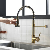 Commercial Black and Gold Kitchen Faucet with Pull Down Sprayer, Single Handle Single Lever Kitchen W1932P172327