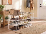 3-Tier Steel & PP Plastic Shoe Storage Shelf, Stackable Organizer for Small Spaces, White 58854563