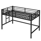 Twin Size Metal Loft Bed, Loft Bed with Easy Climbing Ladder and Guardrails for Kids, Black 13086295