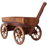 ZNTS Wood Wagon Flower Planter Pot Stand W/Wheels Home Garden Outdoor Decor W465P180333