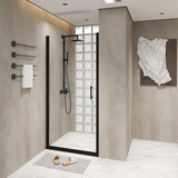 34"x 72" Pivot Shower Door, Matte Black Aluminum Frame, Half Frame ,1/4" Tempered Glass W1675P295822