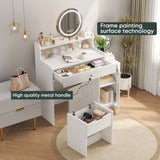 White Vanity Desk with 360&deg Rotated Mirror and Adjustable Lights, Girls Makeup Vanity Table with W1706P236678