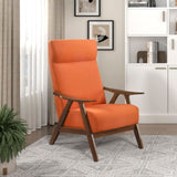 Modern Accent Chair 1pc Orange Fabric Upholstered High-Back Chair Cushion Seat and Back Walnut B011P182667